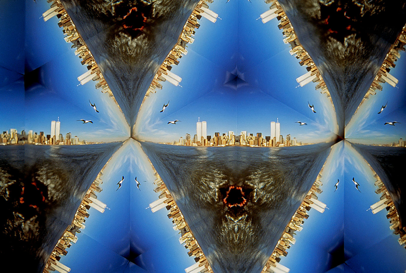 View of Manhattan shore and the Twin Towers photographed through a teleidoscope. : FEATURE: The WTC & I : Viviane Moos |  Documentary Photographer